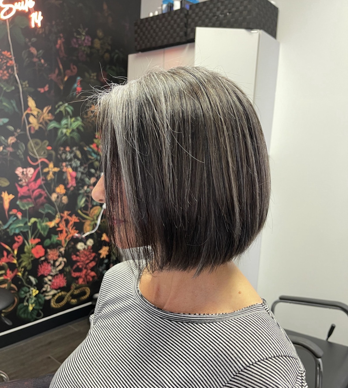 After: the clean line of the bob viewed from the back