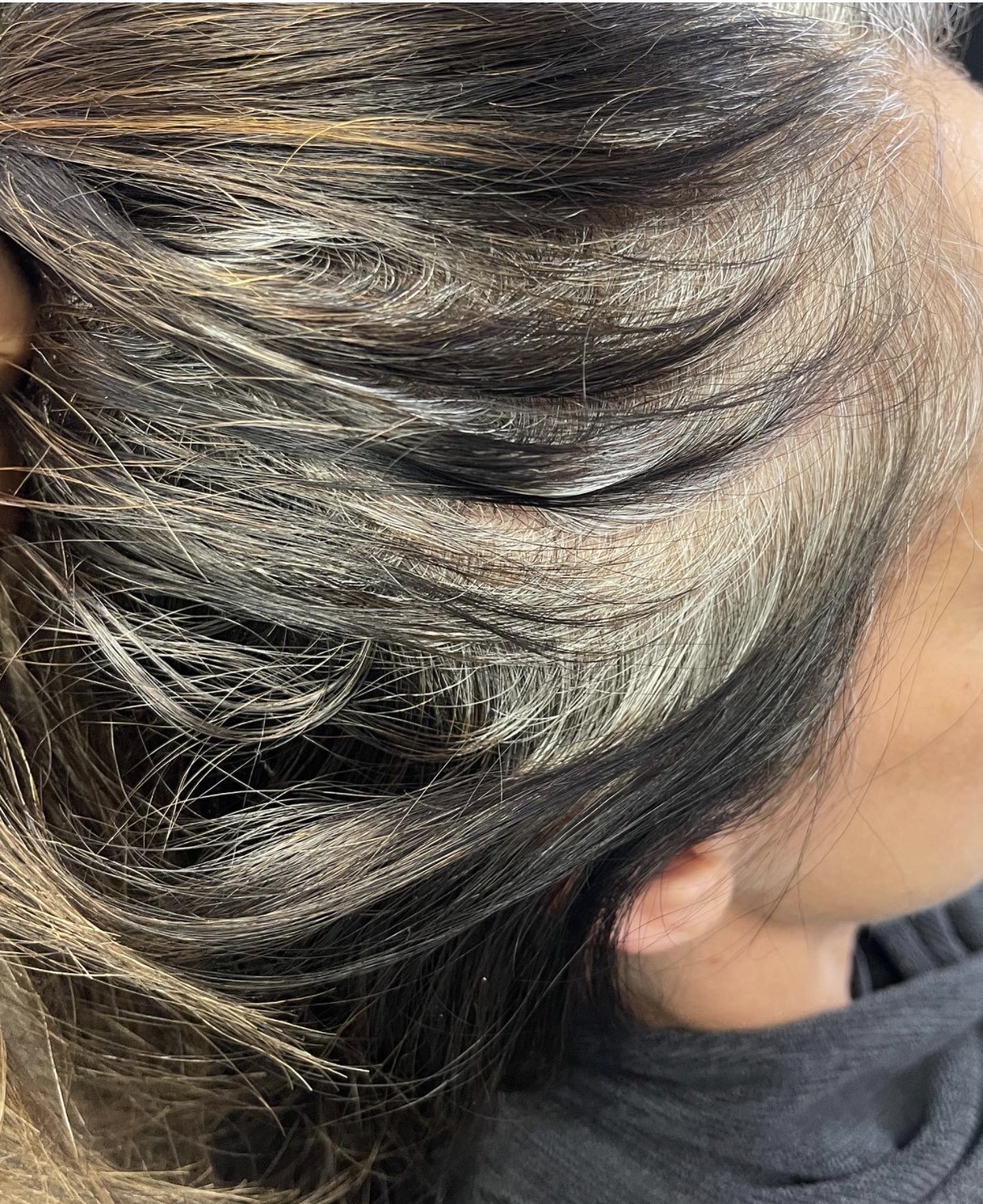 After: close view of softly blended grey and dimensional highlights
