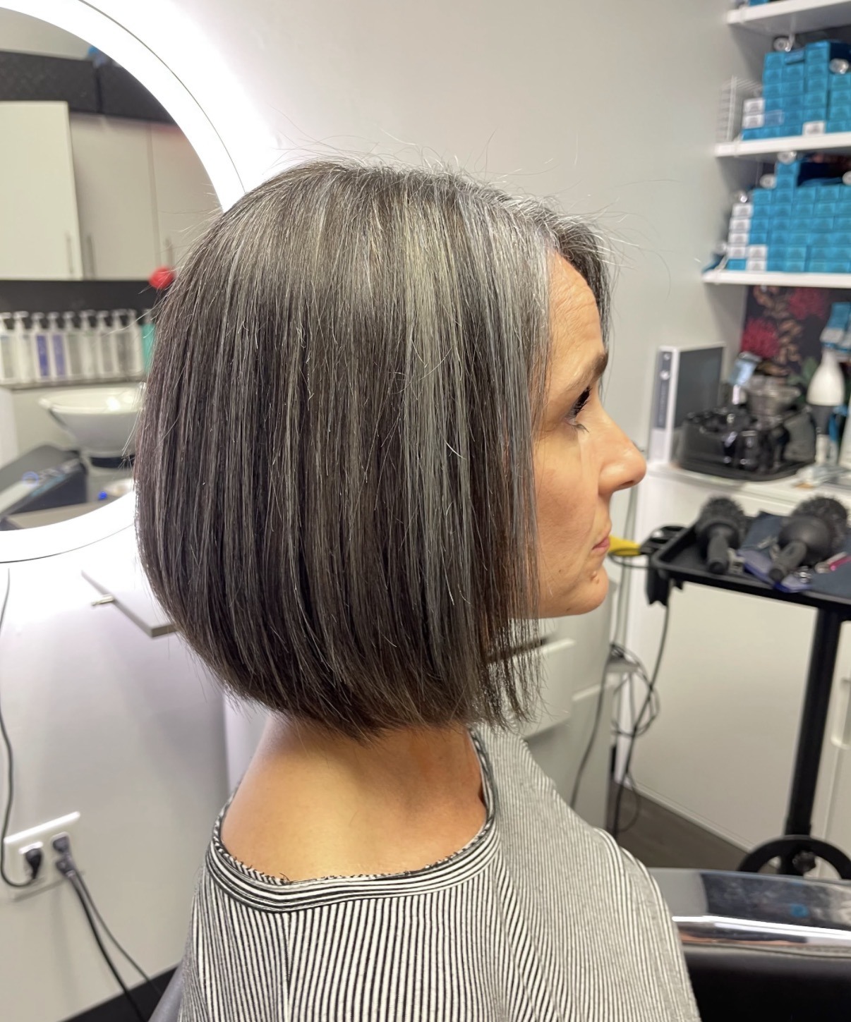 After: client hair photographed for a color or haircut appointment