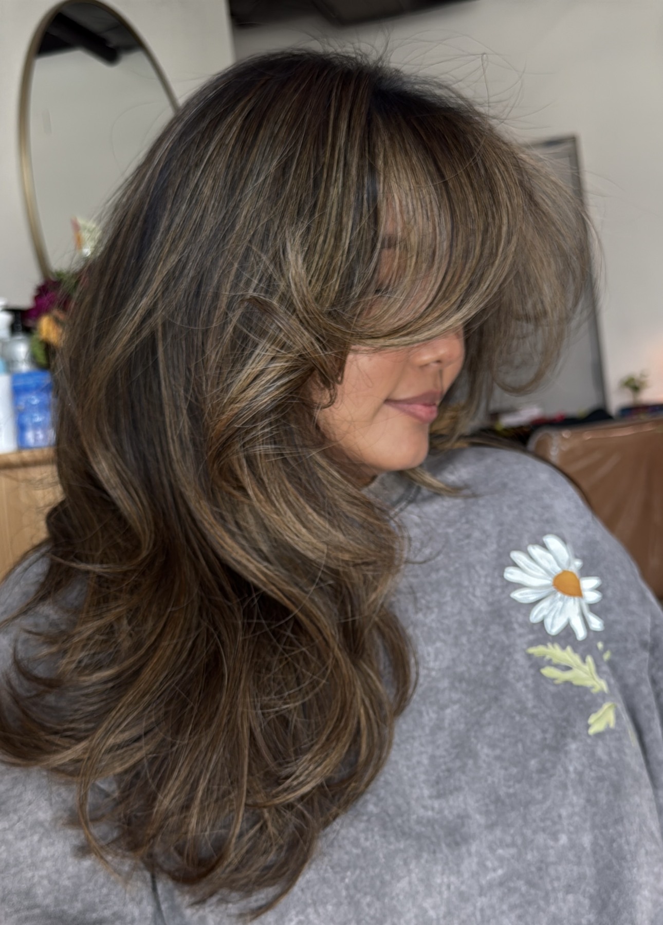 Long layers and face framing on dimensional brunette hair