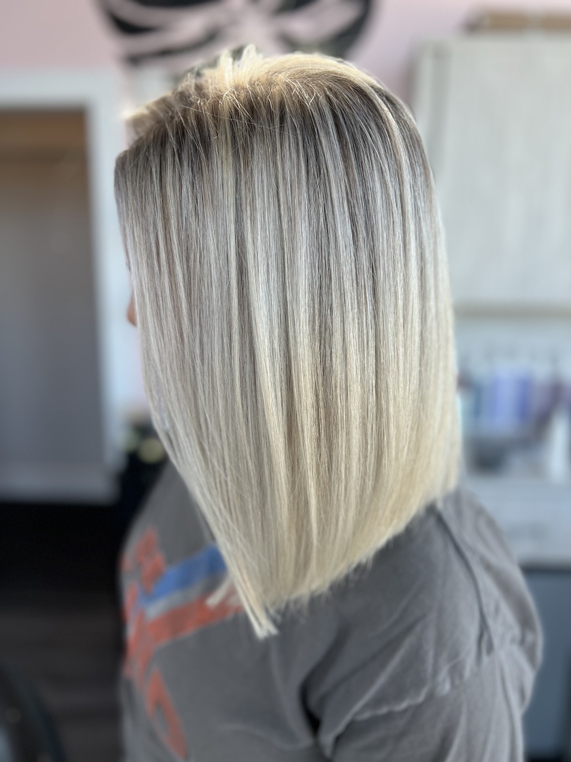 A softly blended blonde bob