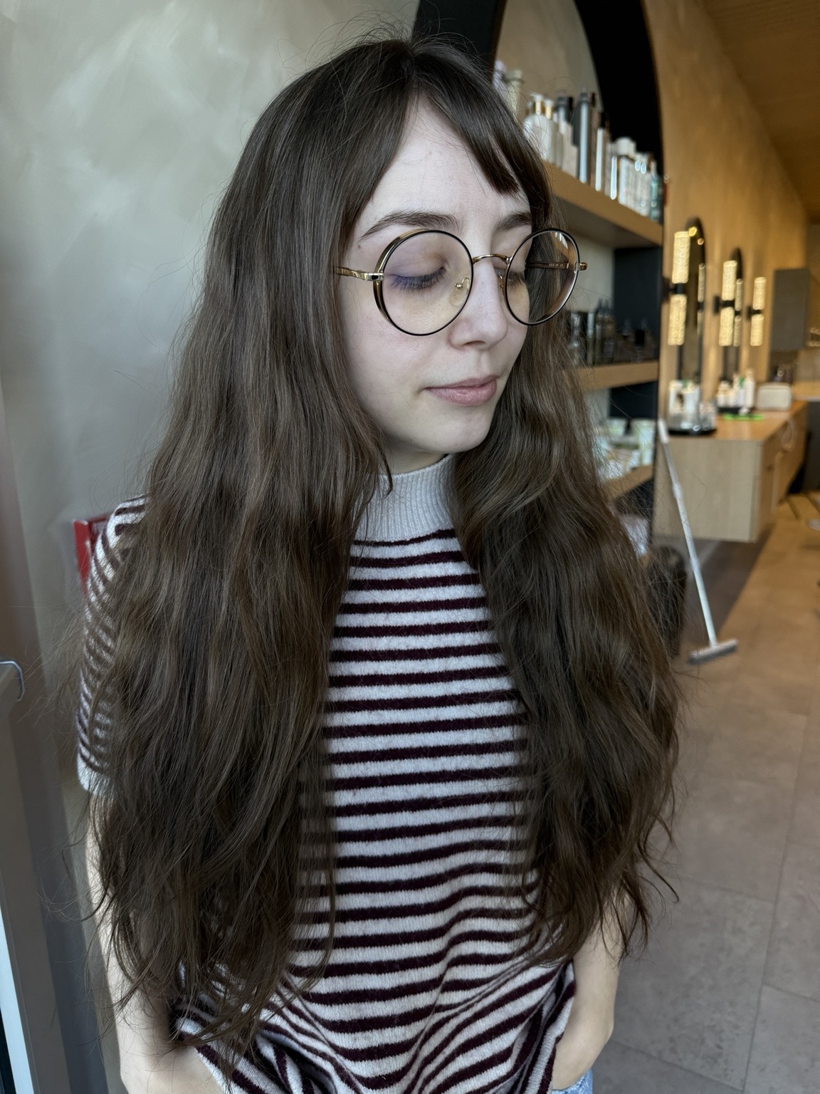 Before: client hair photographed for a color or haircut appointment