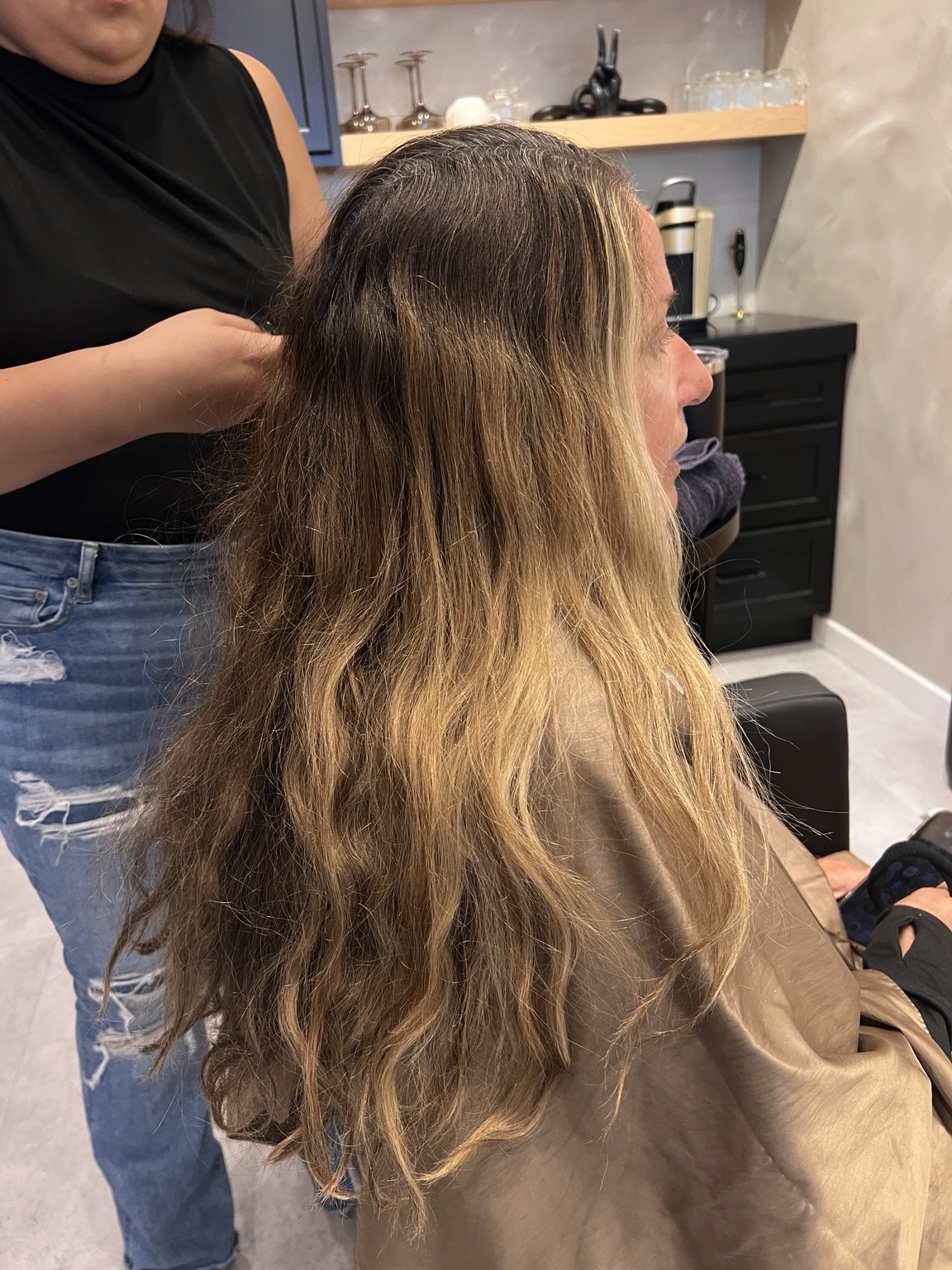 Before: client hair photographed for a color or haircut appointment