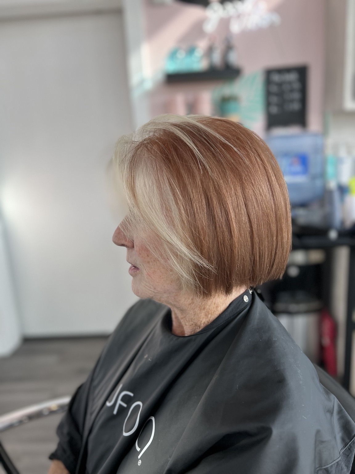 After: client hair photographed for a color or haircut appointment